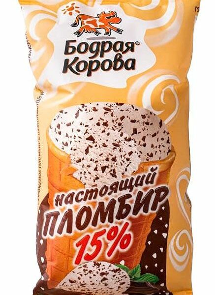 Мороженое Бодрая корова пломбир с шоколадной крошкой в вафельном стакане 80 г