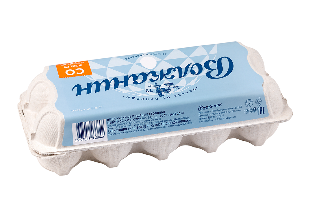 

Яйца куриные Волжанин белые СО 10 шт. 750 г