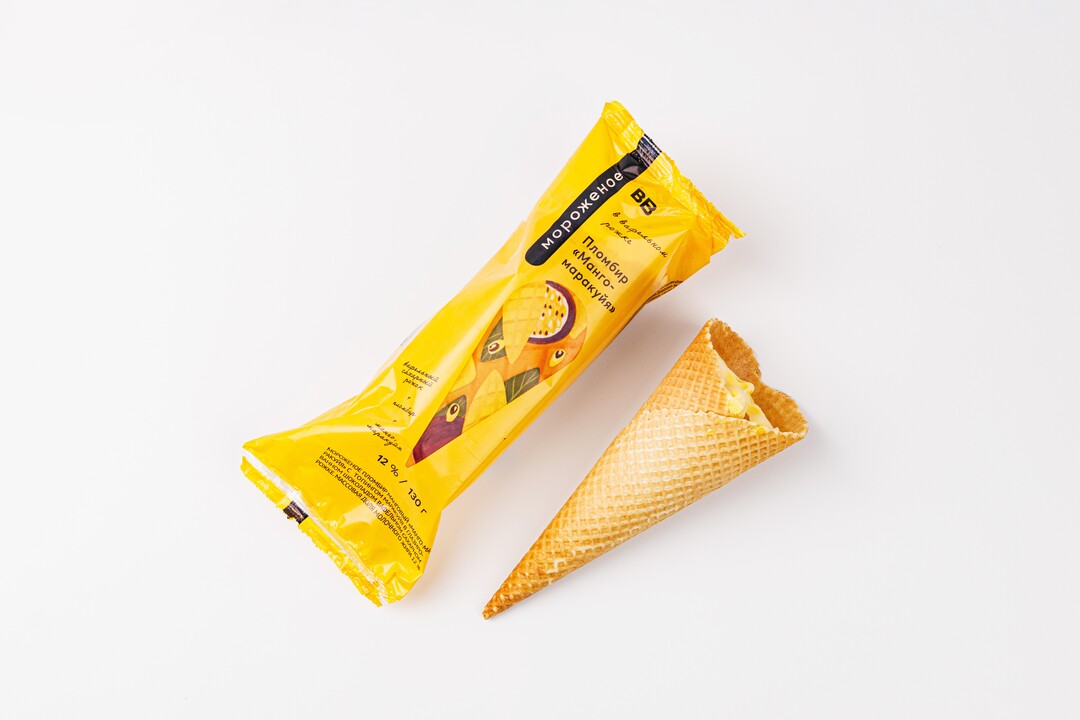 

Пломбир ВкусВилл Манго-маракуйя в вафельном рожке 130 г