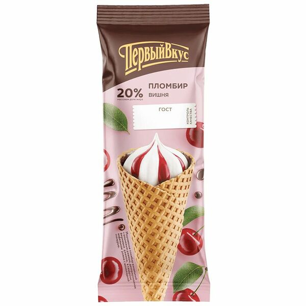 Мороженое Первый вкус пломбир с вишневым джемом и шоколадной глазурью, 90 г