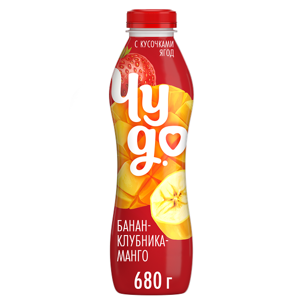 Йогурт питьевой Чудо Банан-клубника-манго 1.9% без змж 680 г