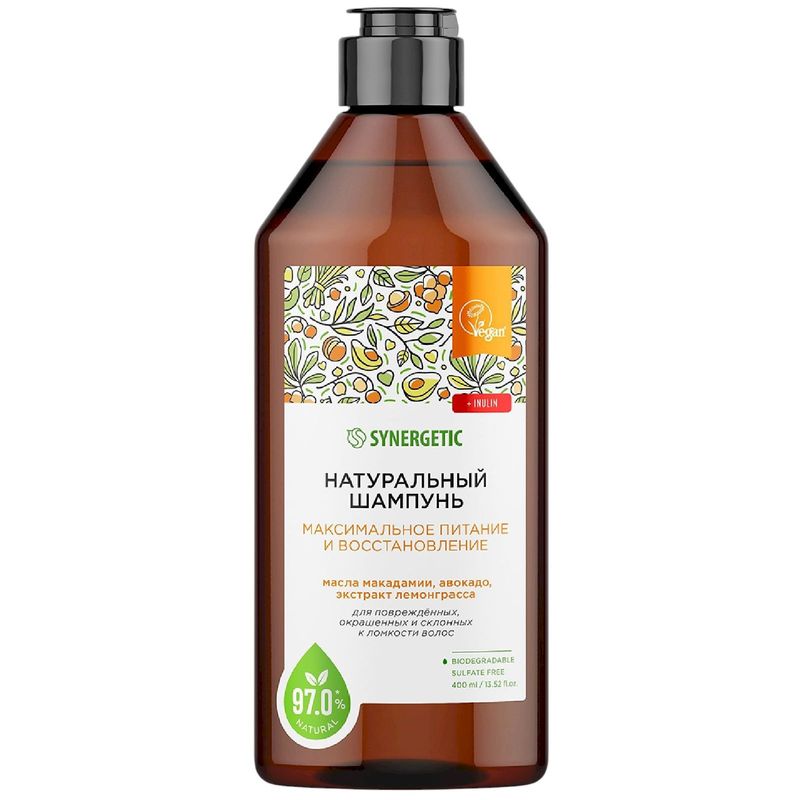 

Шампунь для волос Synergetic Максимальное питание и восстановление бессульфатный 400 мл