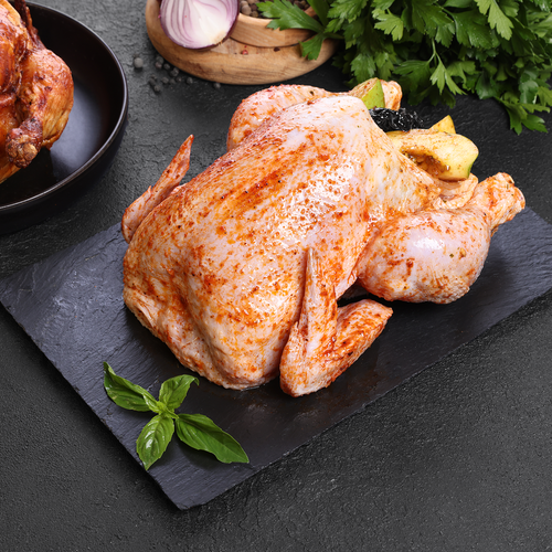 

Цыпленок ЛЕНТА FRESH с яблоками и черносливом, весовой