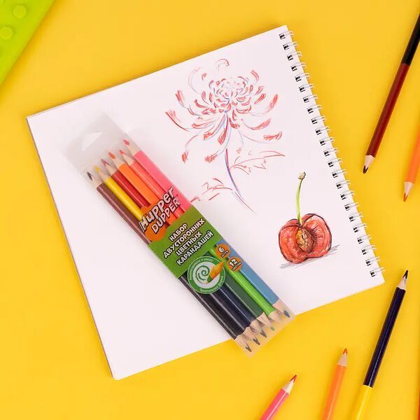 Набор двусторонних цветных карандашей, Hupper Dupper, 6 шт., 12 цветов