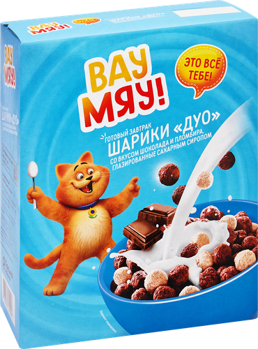 

Готовый завтрак Вау Мяу! Дуо Шарики шоколад и пломбир 300 г