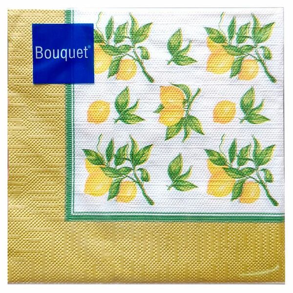 Салфетки бумажные Bouquet золотая рамка с лимонами 33х33 см 20 шт