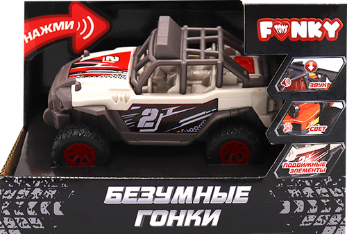 

Игрушка Funky Toys Безумные гонки, красно-белый джип со светом и звуком 12 см