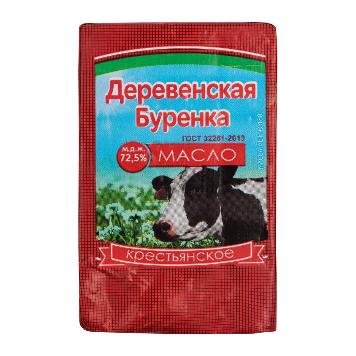 

Масло Деревенская Буренка сливочное Крестьянское высшего сорта 72.5% 180 г