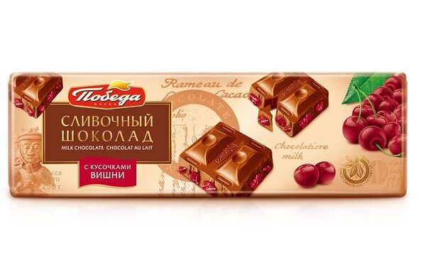 Шоколад Победа вкуса сливочный с кусочками вишни 250 г