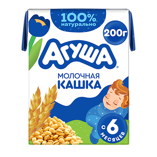 Каша детская Агуша Засыпай-ка жидкая молочная пшеничная с 6 месяцев с трубочкой 200 г