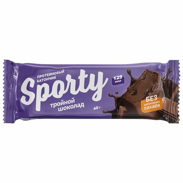 Батончик Sporty Тройной Шоколад протеиновый глазированный, 40 г