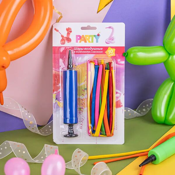 Шары воздушные с насосом, PARTY, 10 шт., в ассортименте