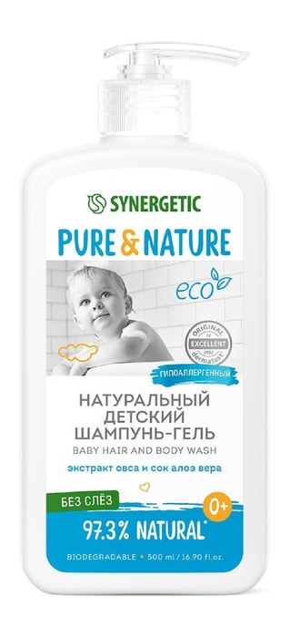 

Шампунь-гель Synergetic Без слез гипоаллергенный для волос и тела детский 0+ 500 мл