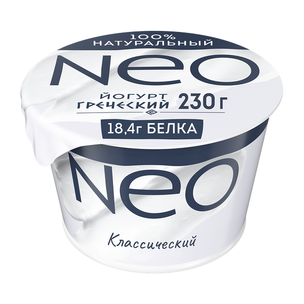 Йогурт Neo Греческий Классический 100% натуральный с высоким содержанием белка 2% 230 г
