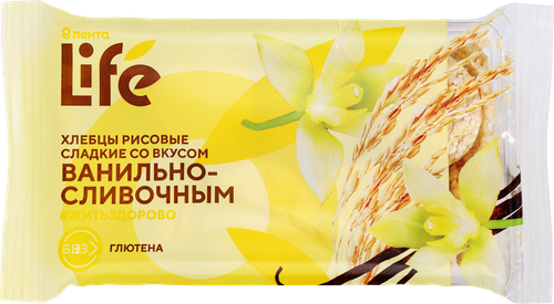 

Хлебцы рисовые ЛЕНТА LIFE с ванильно-сливочным вкусом, сладкие, 80г
