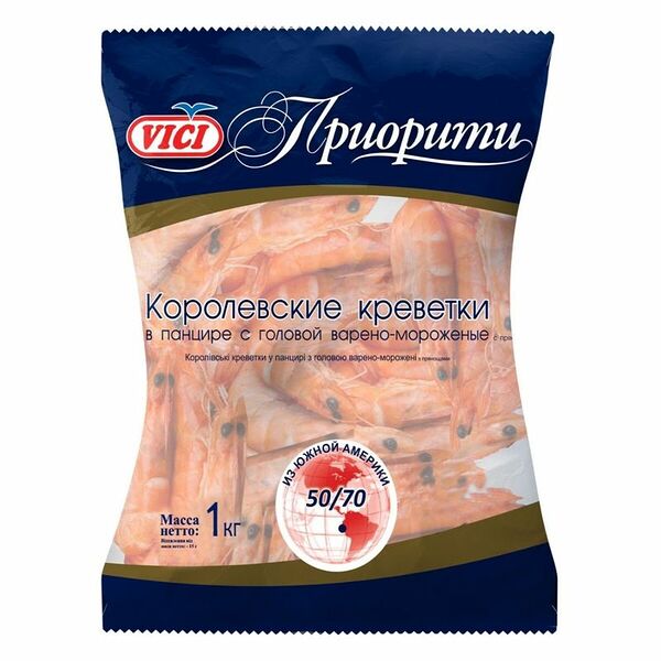 Креветки королевские Vici Приорити 50/70 варёно-мороженые 1 кг