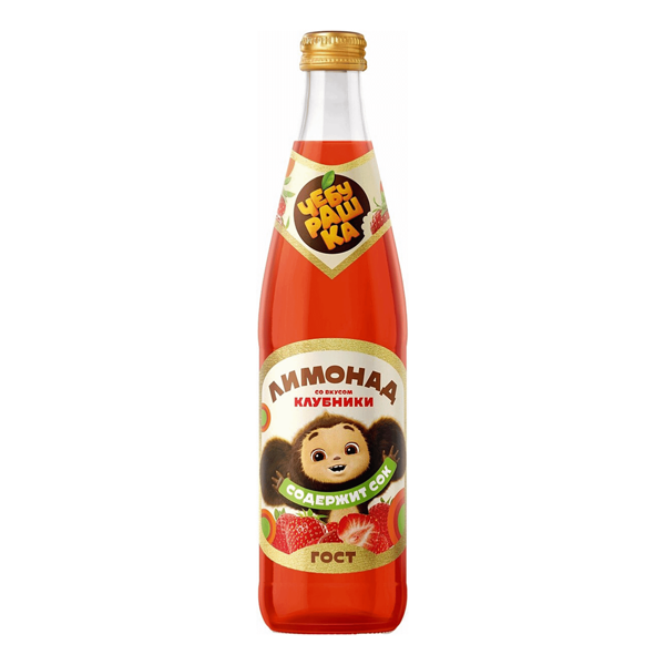 Напиток БОЧКАРИ Чебурашка Лимонад со вкусом клубники безалкогольный сильногазированный ст/б 0.45л