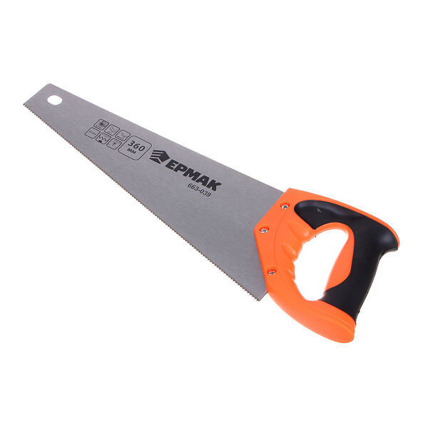 Ермак ножовка по ламинату, 360мм, закаленный зуб, двухстор заточка,(чистый пропил,16 зубьев на дюйм)