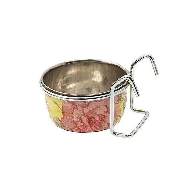 Миска для птиц металлическая желтая с крепежом 150мл