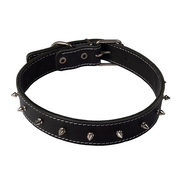 Каскад ошейник с шипами кожаный двойной 39-46 см.