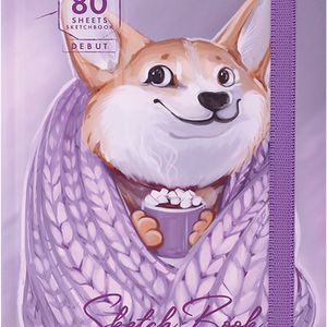 Скетчбук BRAUBERG Art debut Корги, 80 листов, на резинке, 14,5х20,3см, Арт. 114579