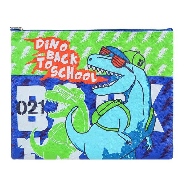 Дино бэк ту скул папка для тетрадей 24x20см, для a5, молния сверху, искусственная кожа с печатью