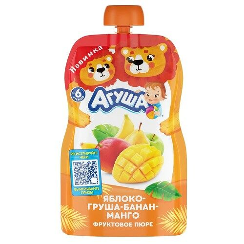 Агуша пюре яблоко-груша-банан-манго 90 г
