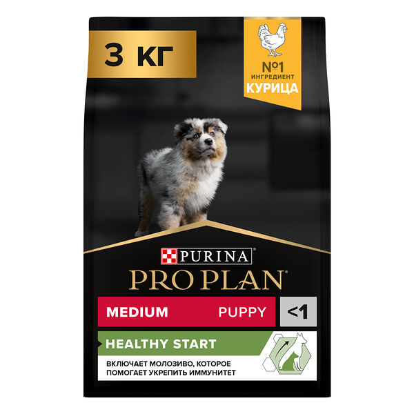 Сухой корм Pro Plan® для щенков средних пород, с высоким содержанием курицы, Пакет, 3 кг