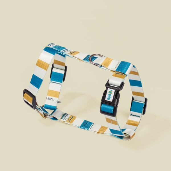 Шлейка для собак и кошек Rurri Аквамарин, L, 40х55 см, песочно-синяя в полоску