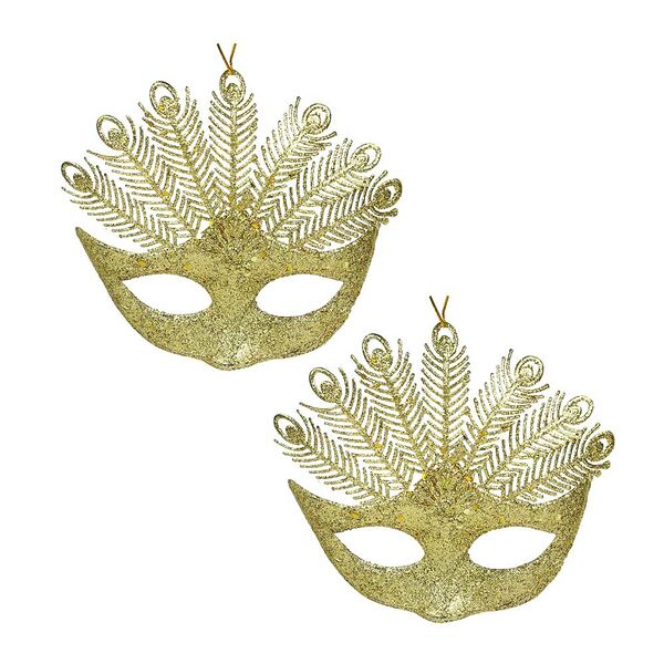 Сноу бум набор подвесок 2 шт. в виде масок, глиттер, золотой, пластик, 14*13см.