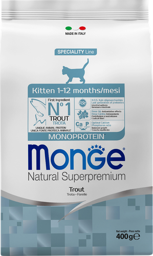 

Корм сухой для котят MONGE Cat Monoprotein с форелью, 400г