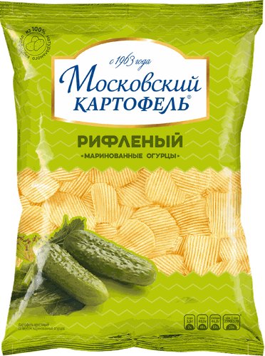 

Чипсы картофельные МОСКОВСКИЙ КАРТОФЕЛЬ со вкусом маринованных огурчиков, рифленые, 130г
