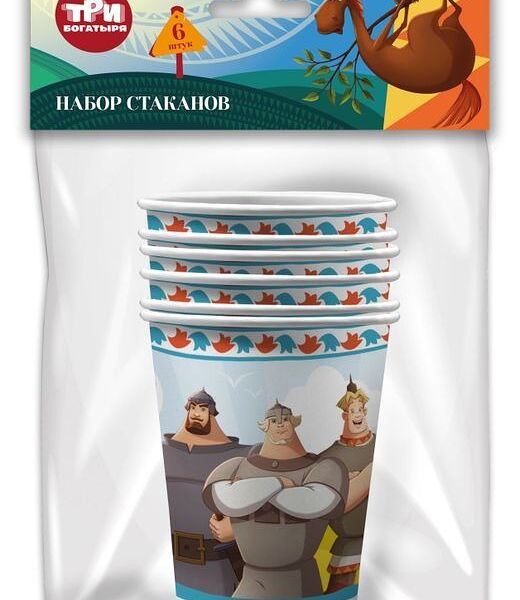 Набор одноразовых стаканов Nd play Три Богатыря 250 мл, 6 шт