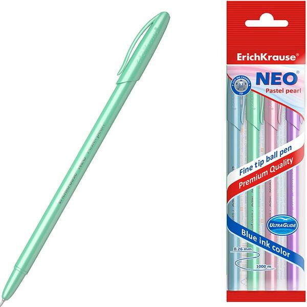 Набор ручек ErichKrause Neo Stick Pastel Super Glide Technology шариковые синие 0.7 4шт