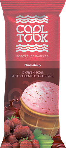 Мороженое CoolTook Пломбир с клубникой 15%, без змж, вафельный стаканчик