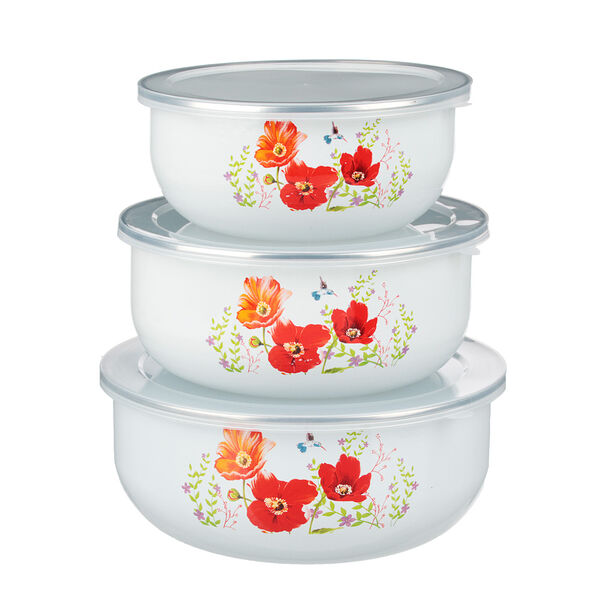 Набор эмалированных салатников с крышками, 6 пр. (14/16/18см, 0,7/1,1/1,4л) 