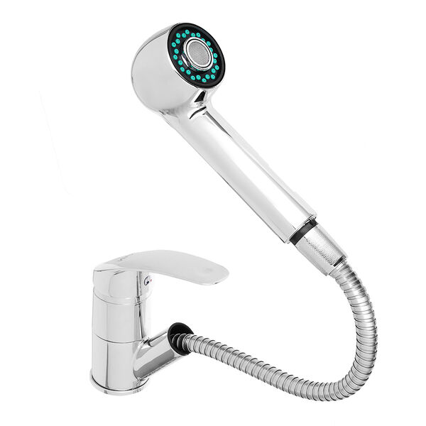 Rain смеситель для кухни вега, выдвижной излив, картридж 40мм, гайка, латунь, хром