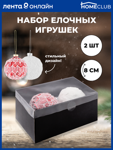 

Набор елочных украшений HOMECLUB Premium 8см, с глиттером, стекло, Арт.KM202205, 2шт