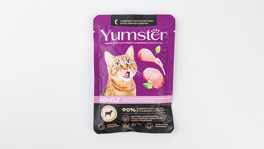 Корм влажный для взрослых кошек Yumster мясные кусочки с ягнёнком в соусе, 85 гр