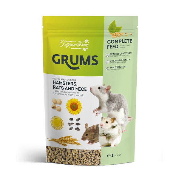 Корм GRUMS гранулированный для хомяков, крыс и мышей, 1 кг