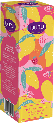 Набор подарочный женский DURU Гель для душа Спелая малина, 450мл+Крем-мыло Манго, персик 1+1, 80г