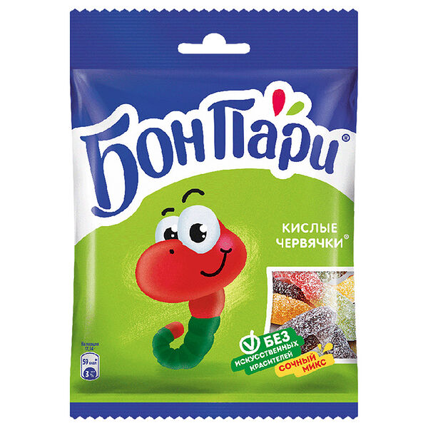 Мармелад жевательный Бон Пари Сласти-Мордасти Кислые червячки, 75 г