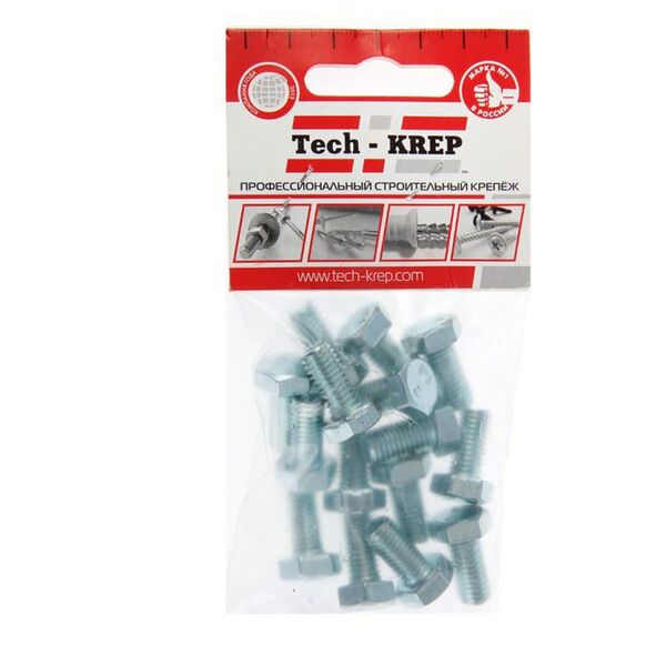 Болт DIN 933 М TECH-KREP, 15шт, 8х16мм, шестигранный, оцинкованный