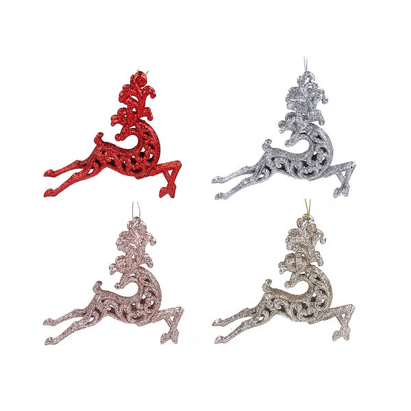 Сноу бум подвеска в виде оленя, глиттер, пластик, 5 цветов, 14см