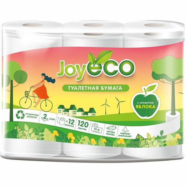 Туалетная бумага Joy Eco с перфорацией и тиснением с ароматом яблока 2 слоя 12шт.