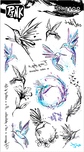 Наклейки-тату переводные P.INK Птицы №1, №2, 11x20см, Арт. ПИНК-292, ПИНК-293