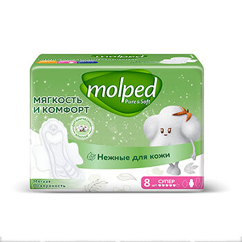 Прокладки MOLPED Pure&Soft Супер c крылышками, ультратонкие 8 шт