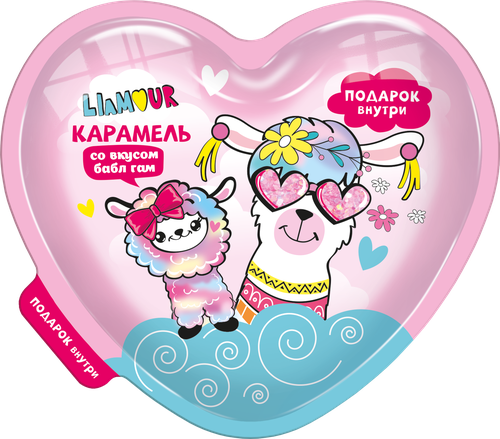 

Карамель Конфитрейд Ламы в пластиковом сердце со вкусом бабл гам, 15 г