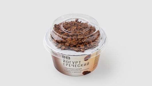 Йогурт греческий обезжир. с хлопьями в шоколаде