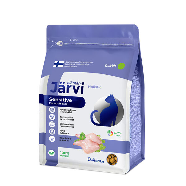 Сухой полнорационный корм Jarvi для взрослых кошек с чувствительным пищеварением Кролик, 400 г.